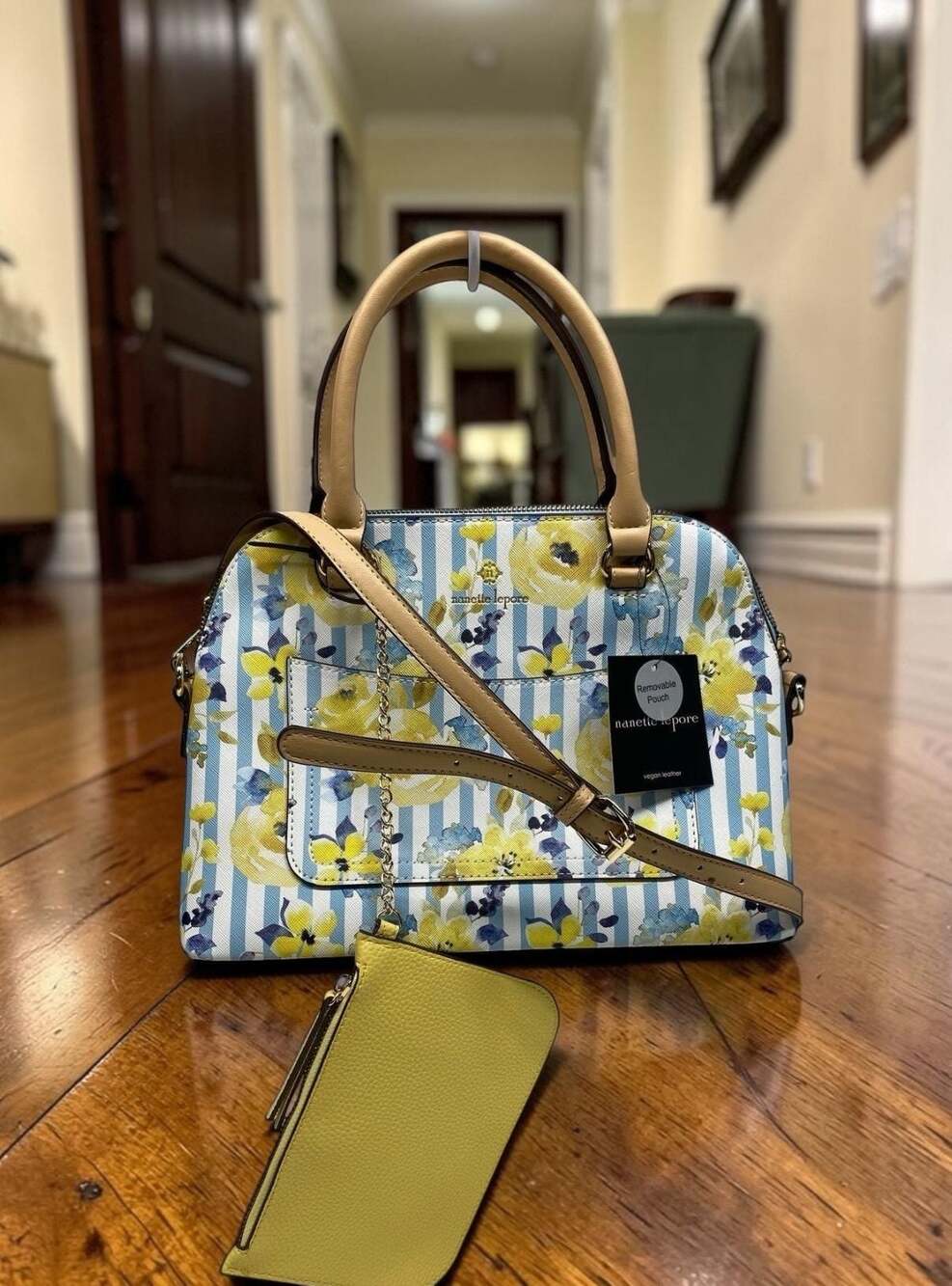 Nanette Lepore Mara Print Dome Satchel with Removable Pouch Stripe Floral